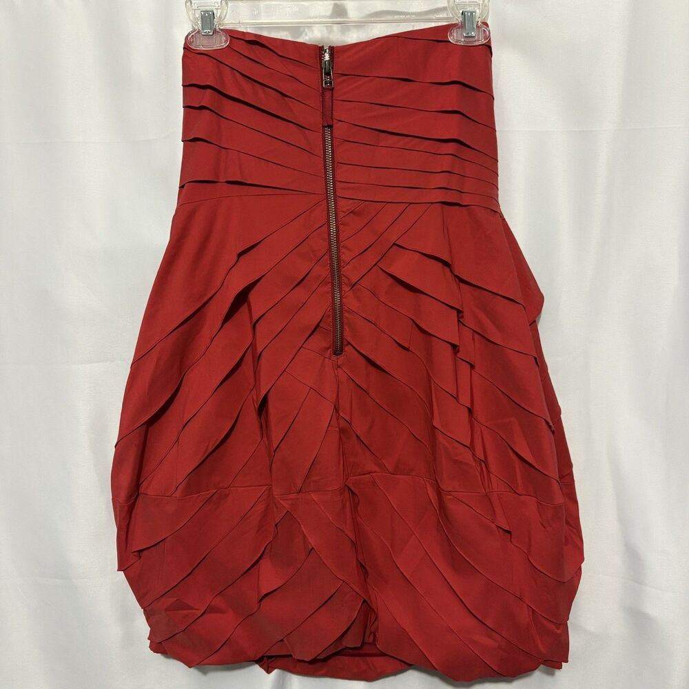 Tracy Reese Red Strapless Pleated Bubble Dress Sz 8 Architectural Artsy Cocktail - Picture 5 of 12